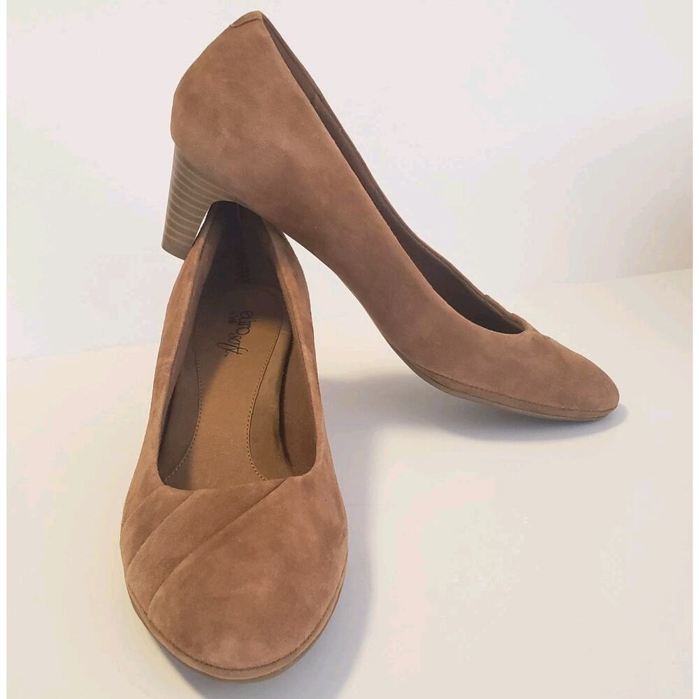 EuroSoft by Sofft Size 10 Brown Heels Suede Leather Pleated Cushioned Comfort